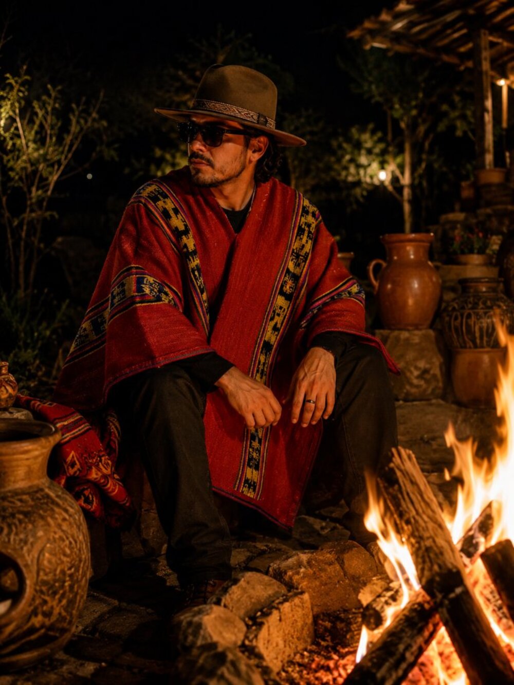 Antique Andean Heritage Red Poncho for Men